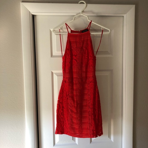 Red Topshop Lace Bodycon Mini Dress• EUC - Picture 8 of 12